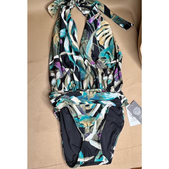 Vince Camuto Rainforest Halter Plunge One Piece Swim Suit 4 NWT - Picture 4 of 7